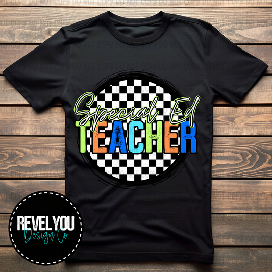 Checkered Circle Orange Special Ed Teacher - PNG