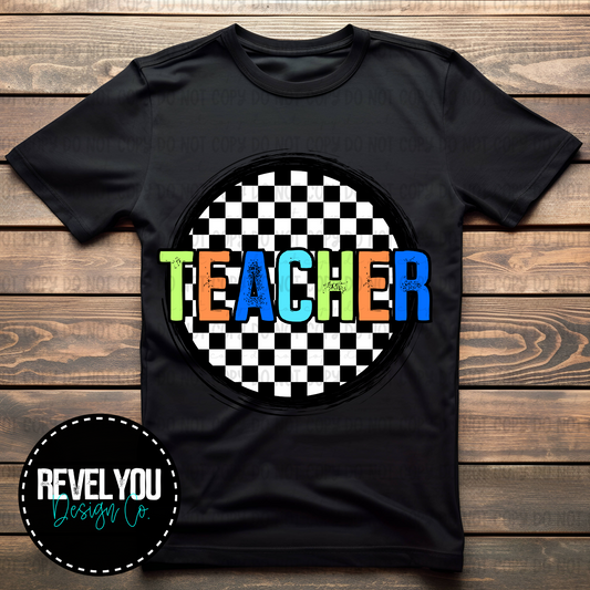 Checkered Circle Orange Teacher - PNG