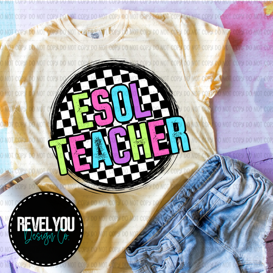 Checkered Circle Pink ESOL Teacher - PNG