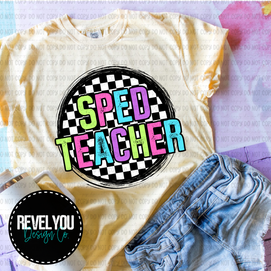 Checkered Circle Pink SPED Teacher - PNG