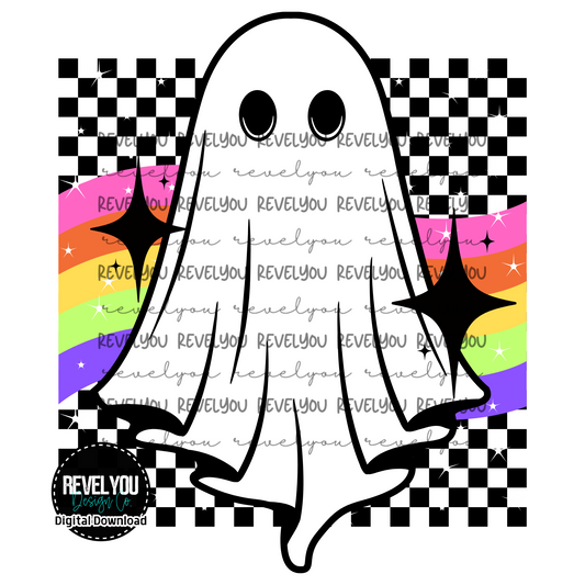 Retro Checkered Ghost - PNG
