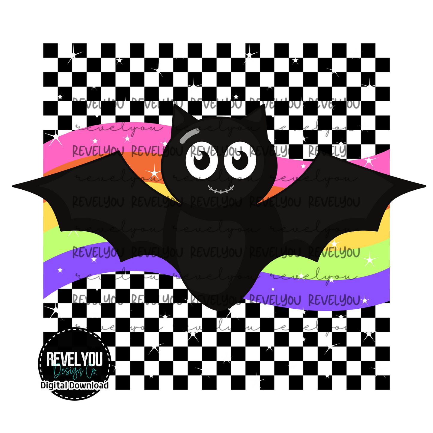 Retro Checkered Bat - PNG
