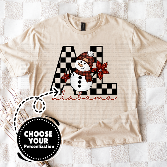 Checkered Snowman State - Customize Yours - PNG