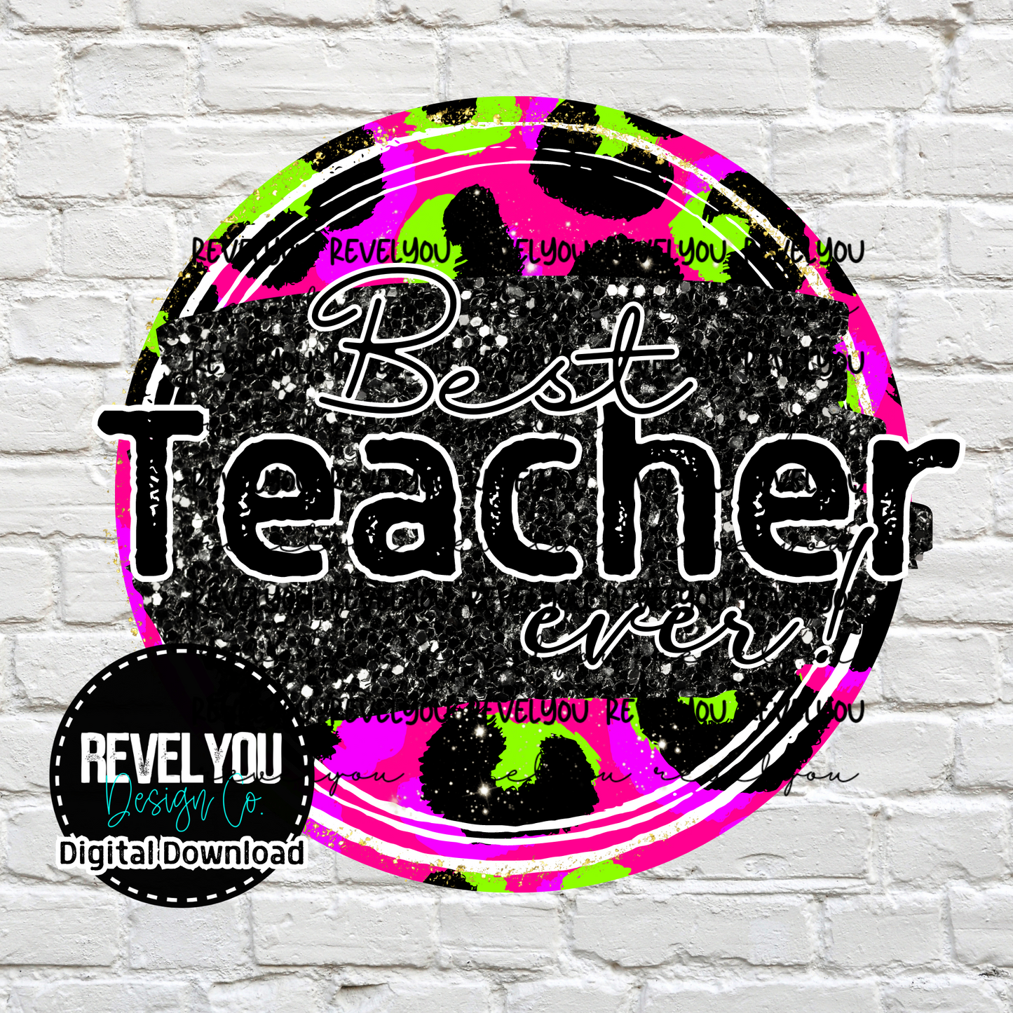 Best Teacher Ever Neon Leopard - PNG