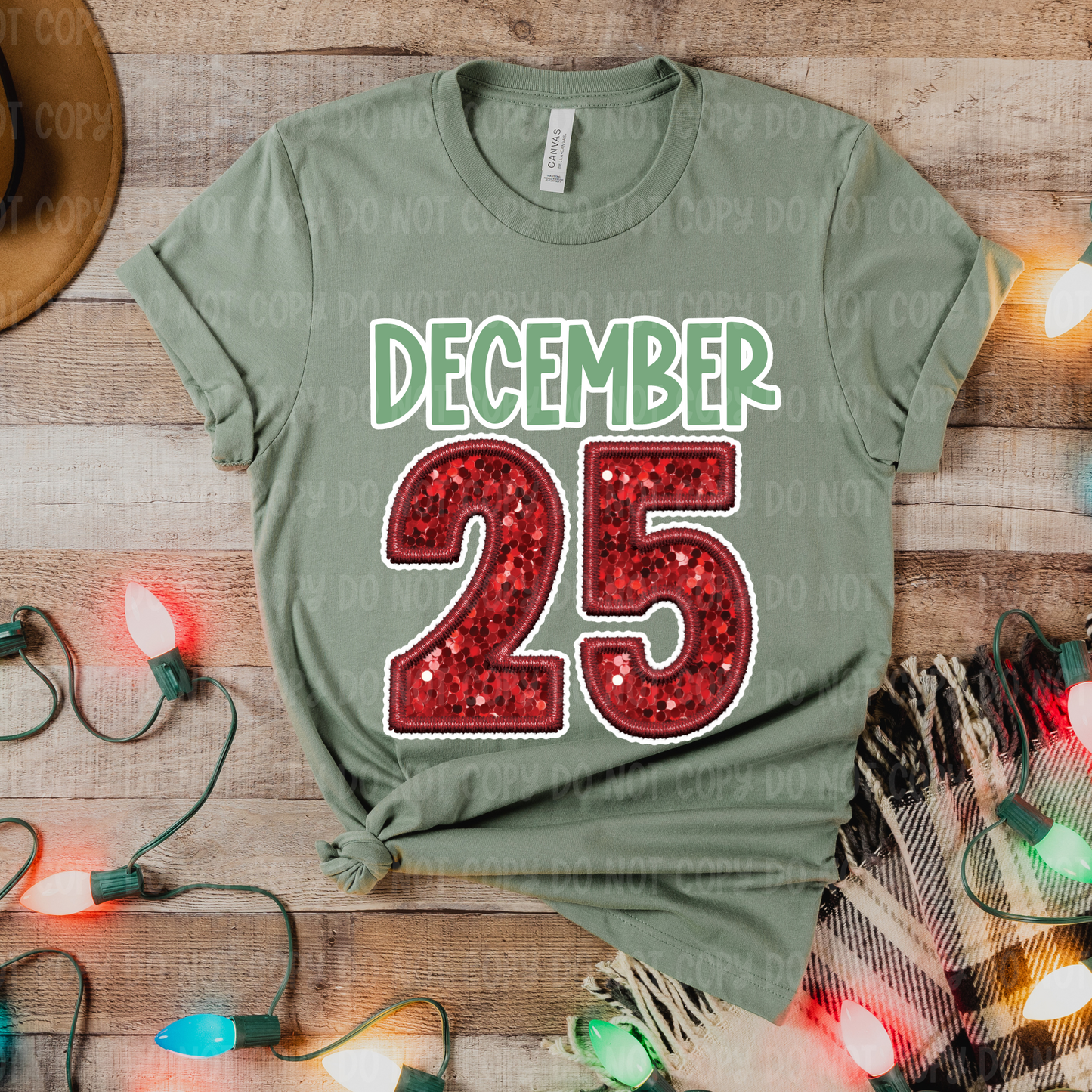 December 25 Faux Embroidery Glitter Look - PNG