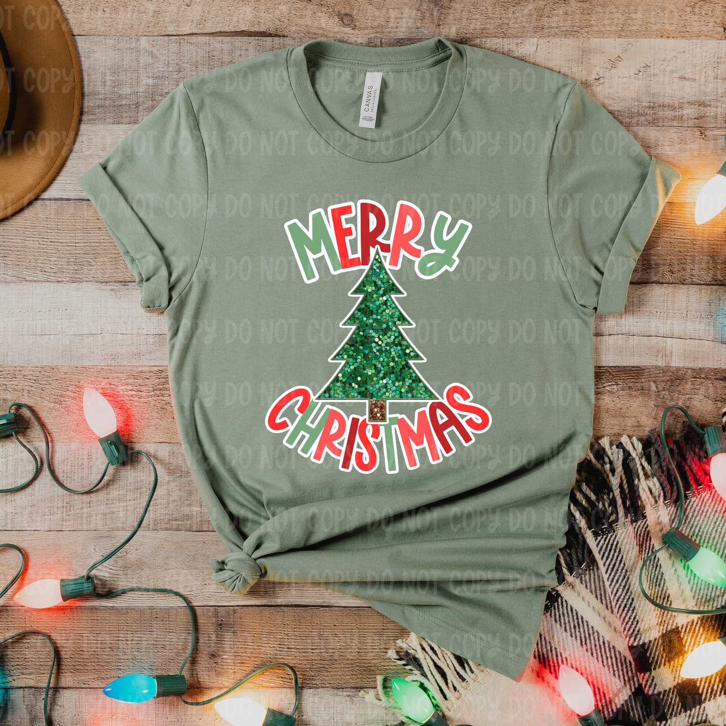 Merry Christmas Sequin Tree Faux Embroidery Glitter Look - PNG
