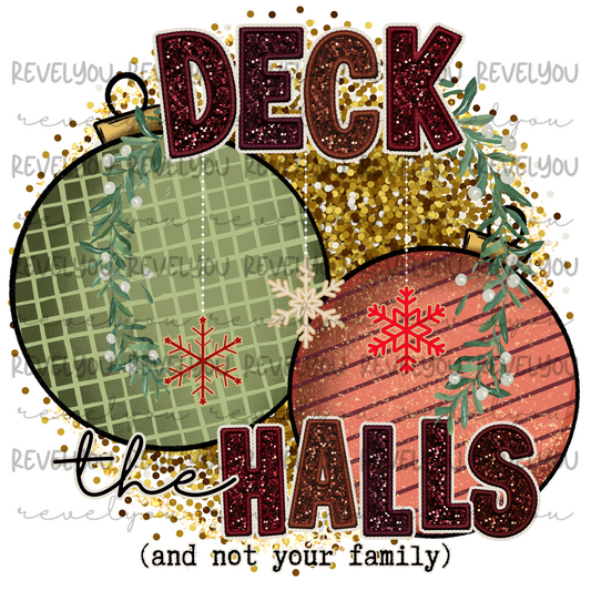Deck The Halls And Not Your Family Faux Embroidery Glitter Look - PNG