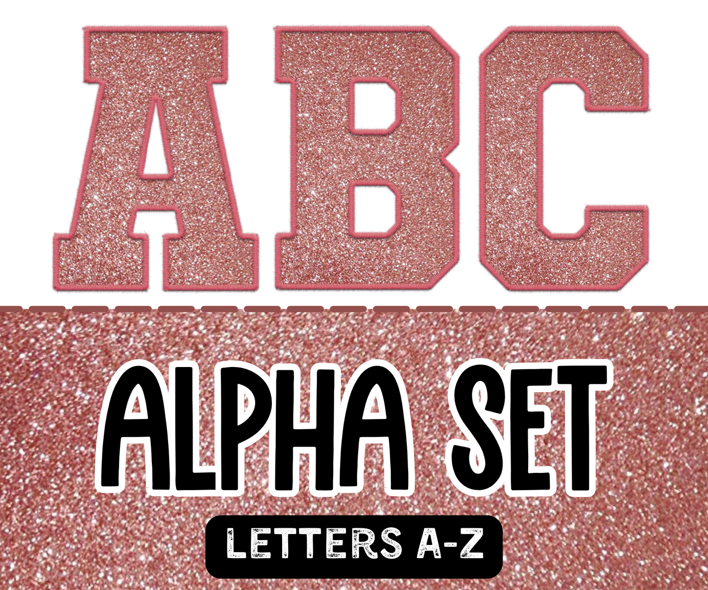 Varsity Embroidery Alpha - Rose Gold Glitter Chenille