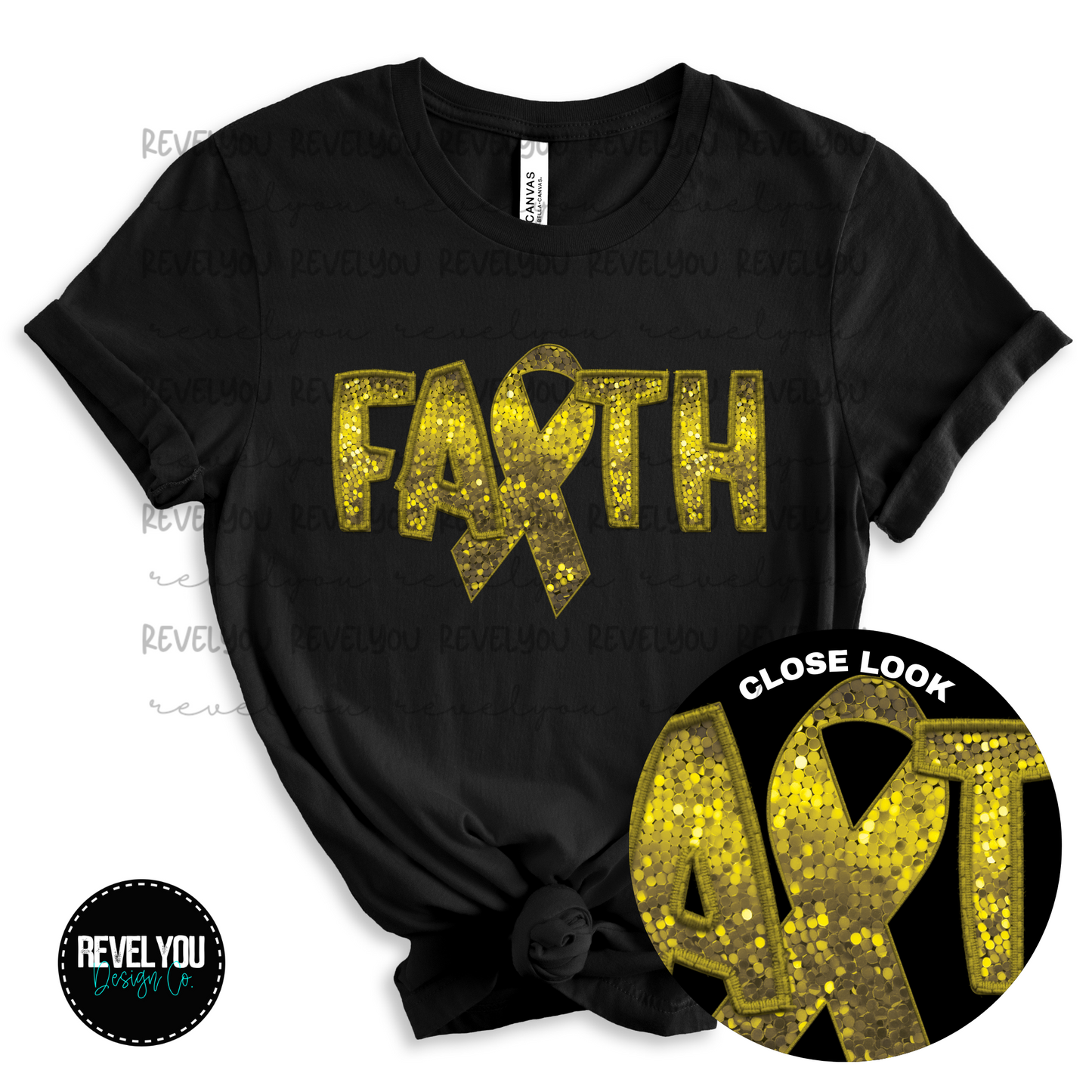 Gold Faith Faux Embroidery Sequin Look - PNG