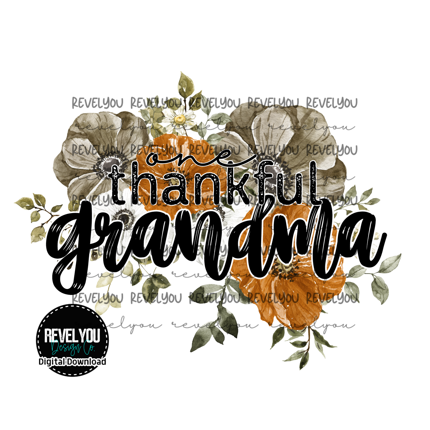 Fall Floral One Thankful Grandma - PNG