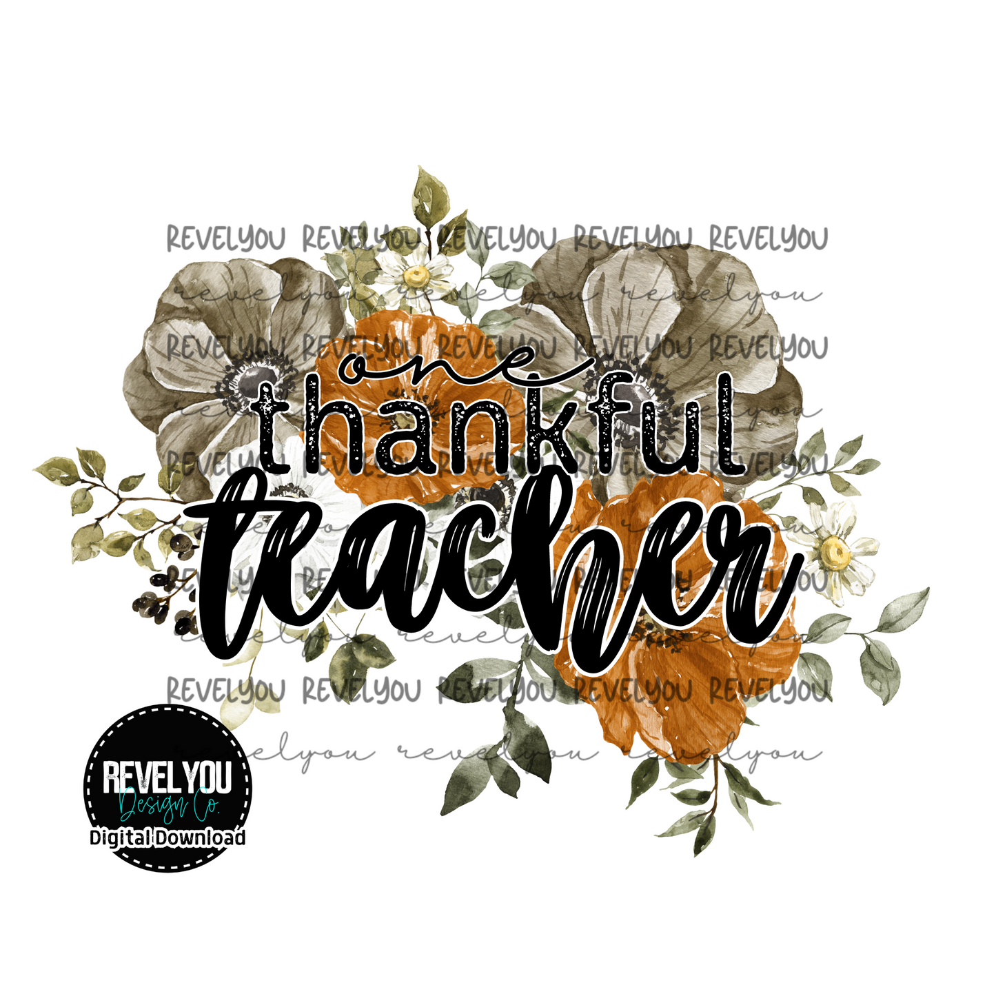 Fall Floral One Thankful Teacher - PNG