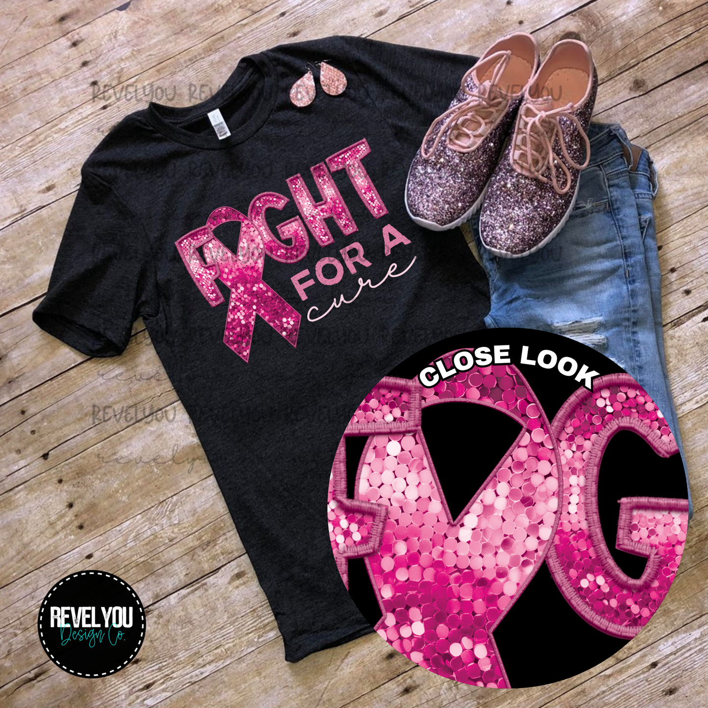 Fight For A Cure Faux Embroidery Sequin Look - PNG