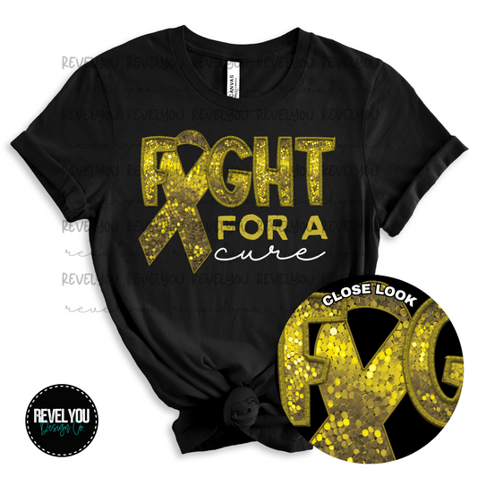 Gold Fight For A Cure Faux Embroidery Sequin Look - PNG