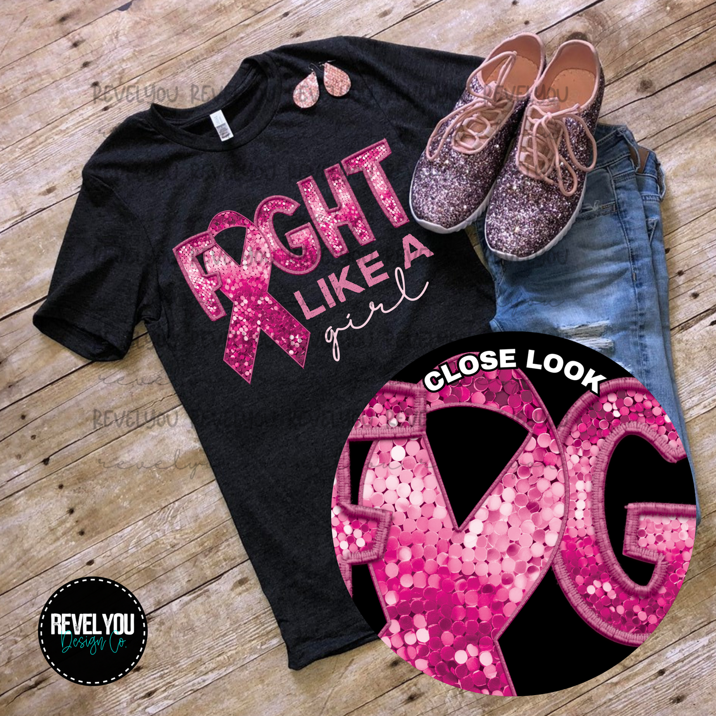 Fight Like A Girl Faux Embroidery Sequin Look - PNG