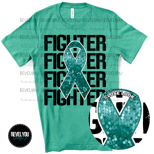 Teal Fighter Stack Faux Embroidery Sequin Look - PNG