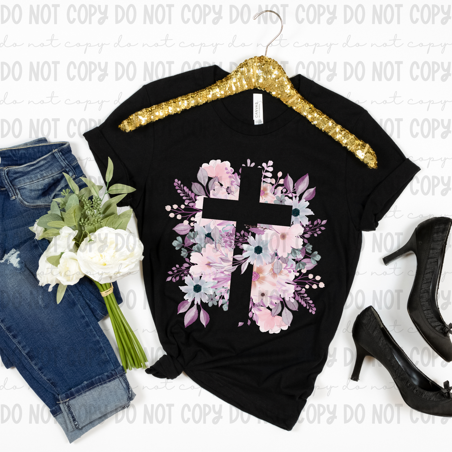 Floral Cut Out Cross - PNG