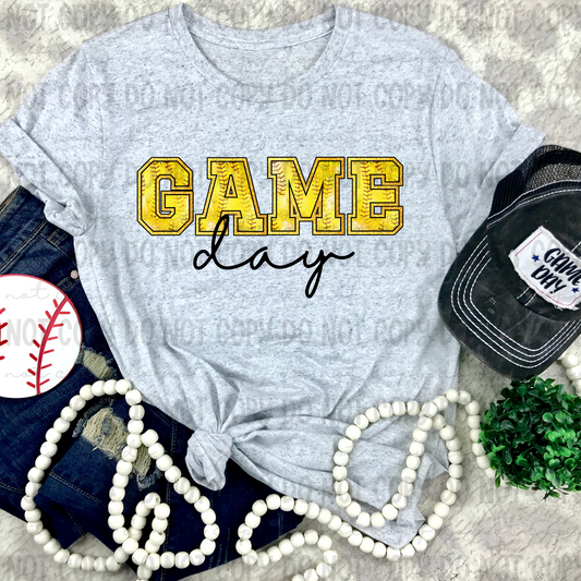 Softball Game Day Faux Glitter Black Script - PNG