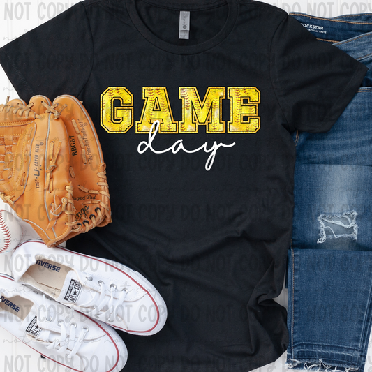 Softball Game Day Faux Glitter White Script 2 - PNG
