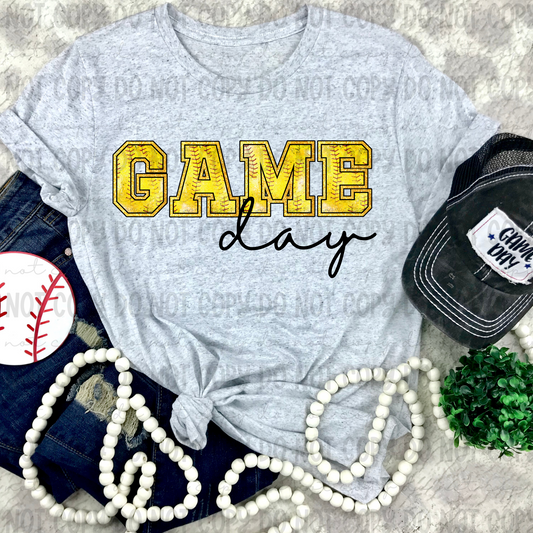 Softball Game Day Faux GlitteBlack Script 2 - PNG