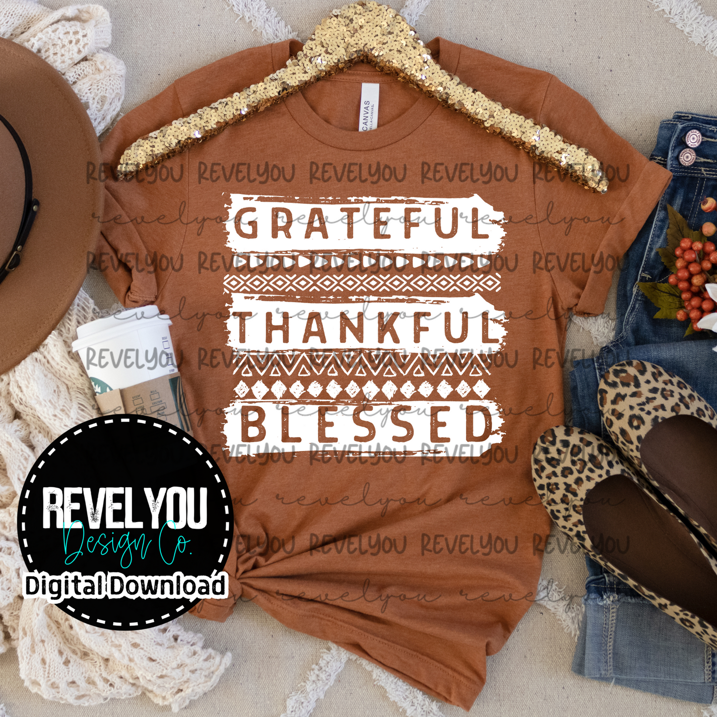 Grateful Thankful Blessed White - PNG