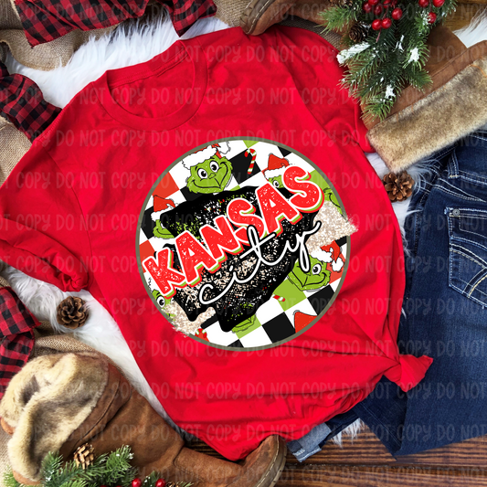 Grinchy KC Red Green Faux Glitter Look - PNG