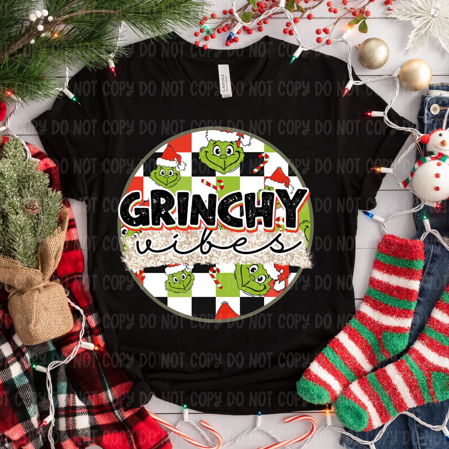 Grinchy Vibes Faux Glitter Look - PNG
