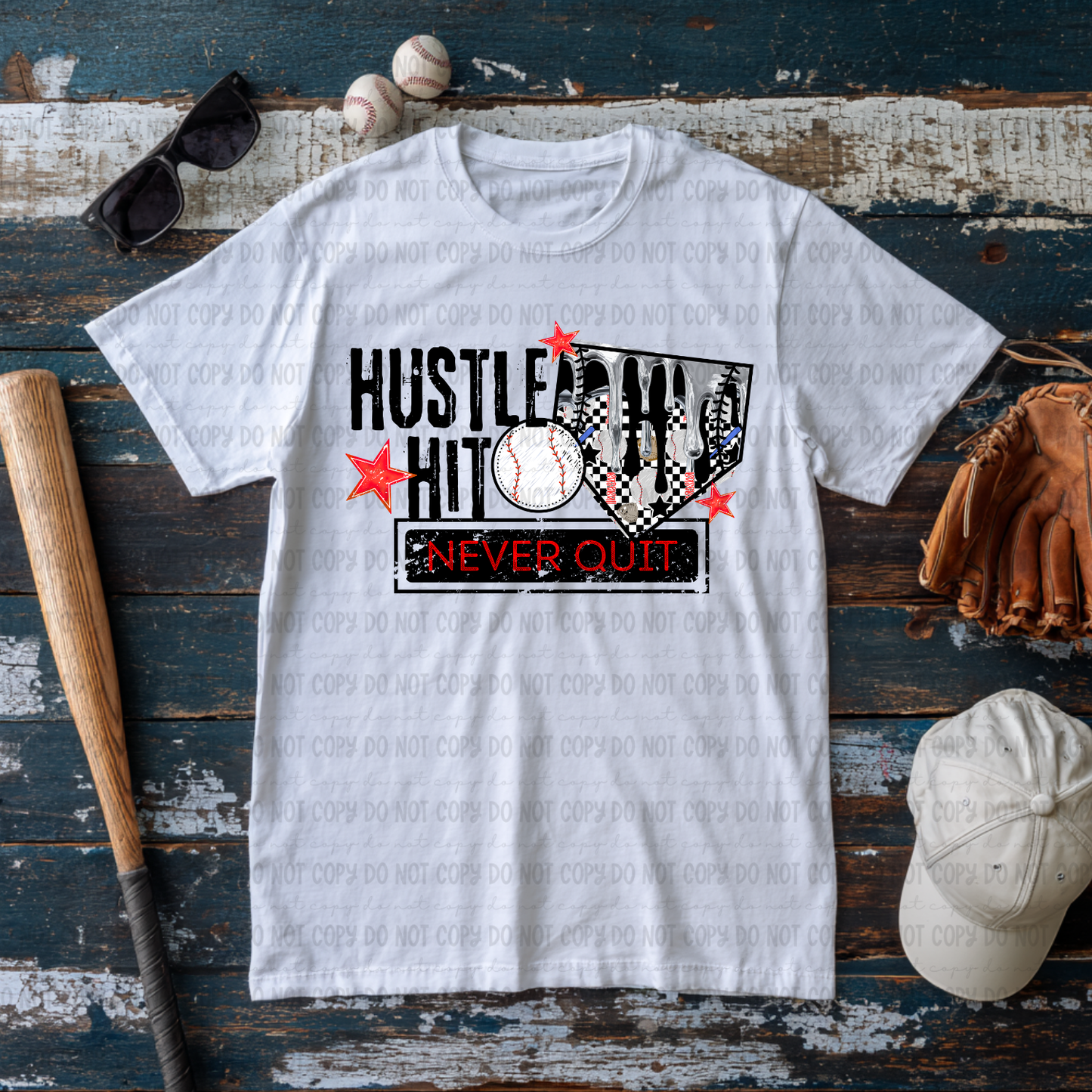 Hustle Hit Never Quit Baseball