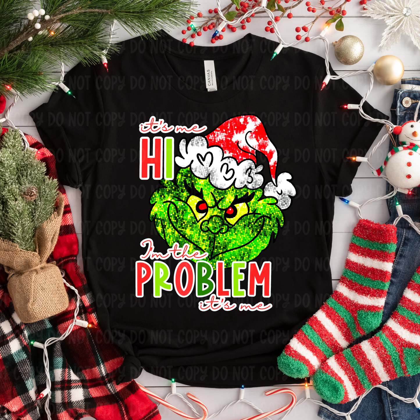 I'm The Problem Green Guy Faux Embroidery Glitter Look - PNG