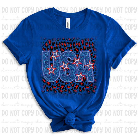 Leopard USA Faux Glitter/Embroidery - PNG