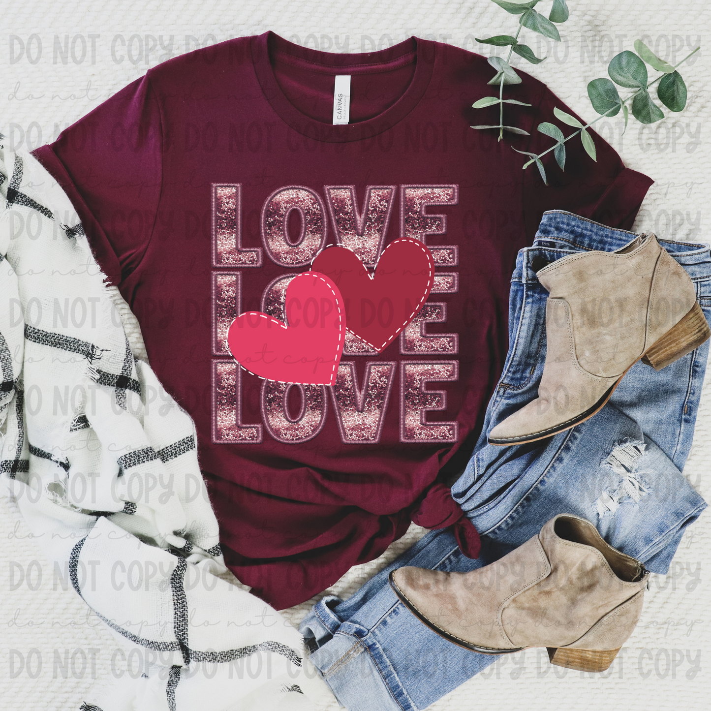 Love Double Hearts Sequin Embroidery Heart - PNG
