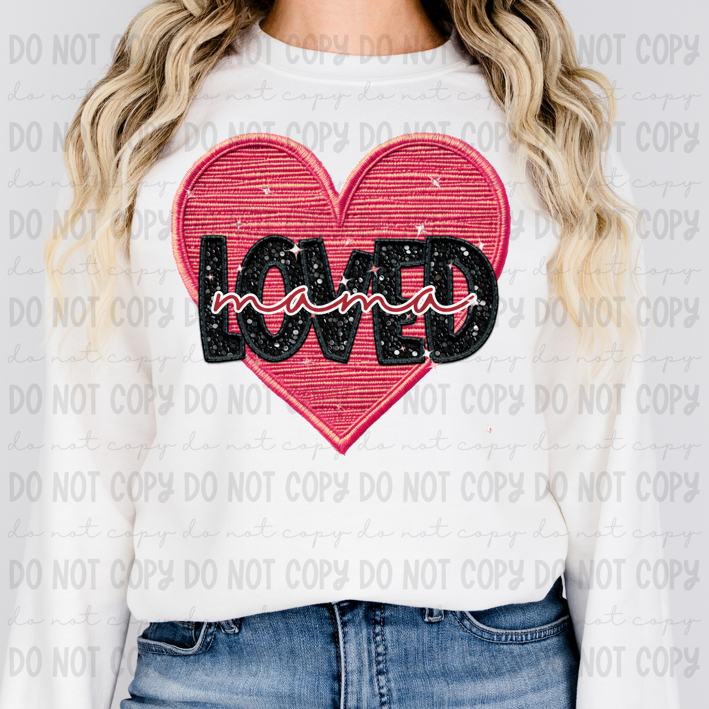 Loved Mama Sequin Embroidery Heart - PNG
