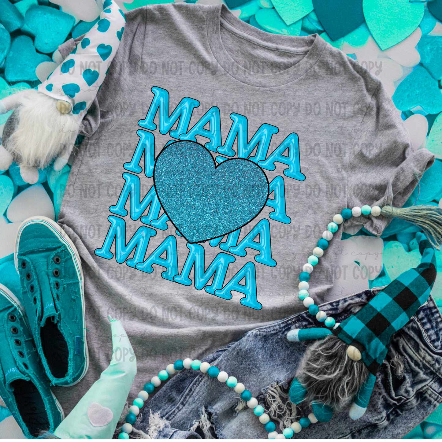 Mama Bubble Stack Glitter Heart Blue - PNG