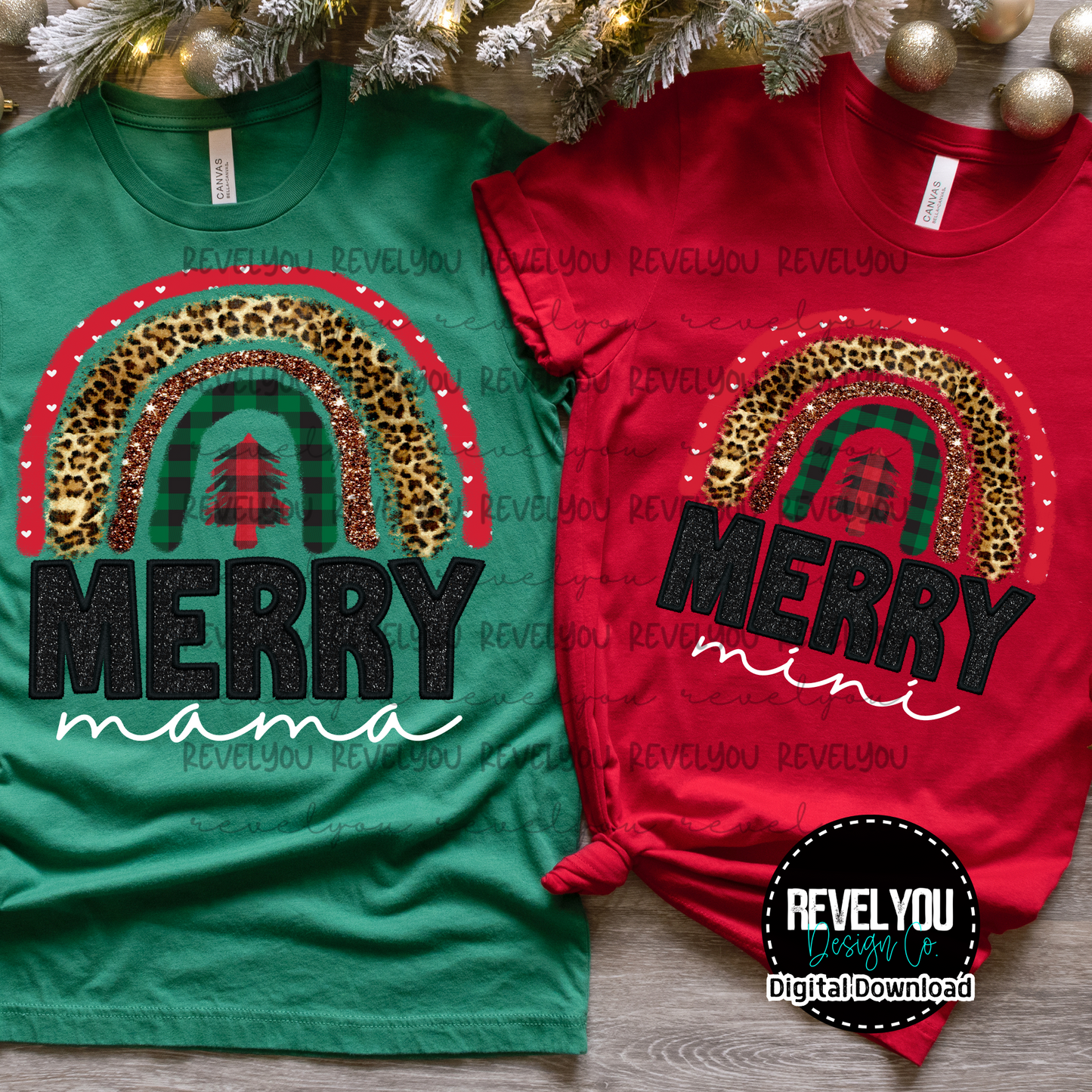 Merry Mama Rainbow Faux Embroidery Glitter Look - PNG