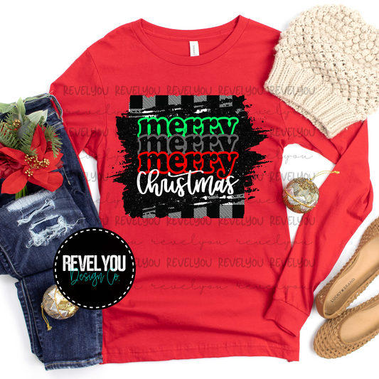 Merry Merry Merry Christmas Glitter Plaid - PNG