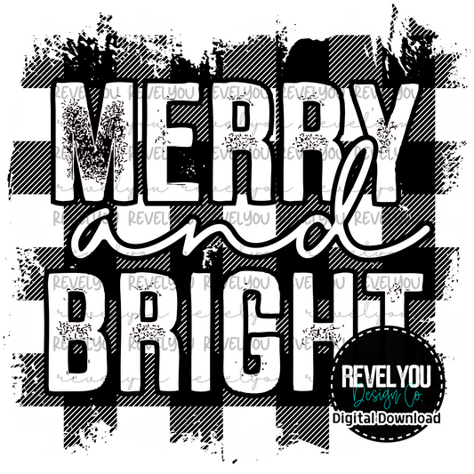 Merry and Bright Black & White - PNG