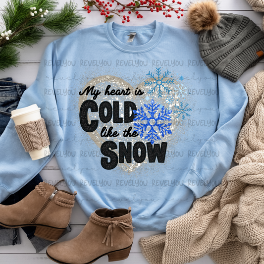 My Heart Is Cold Like The Snow Faux Embroidery Glitter Look - PNG