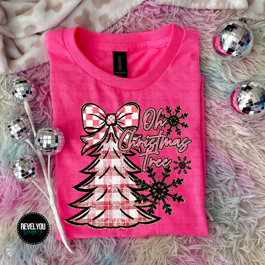 Oh Christmas Tree Bow Pink - PNG