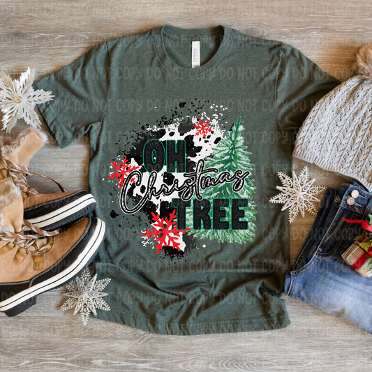 Oh Christmas Tree Cow Splatter Faux Embroidery Glitter