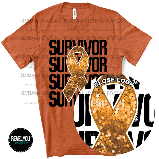 Orange Survivor Stack Faux Embroidery Sequin Look - PNG