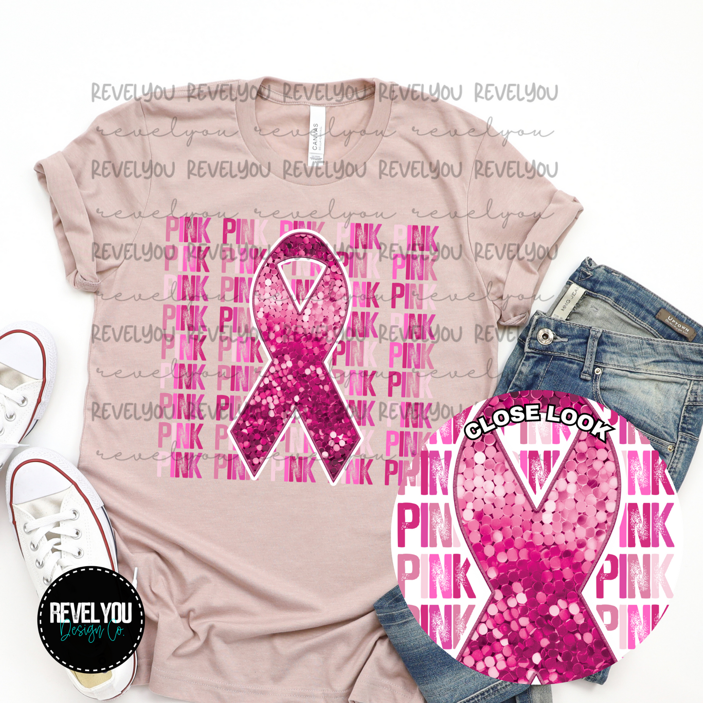PINK Variation Stack With Ribbon Faux Embroidery Sequin Look - PNG