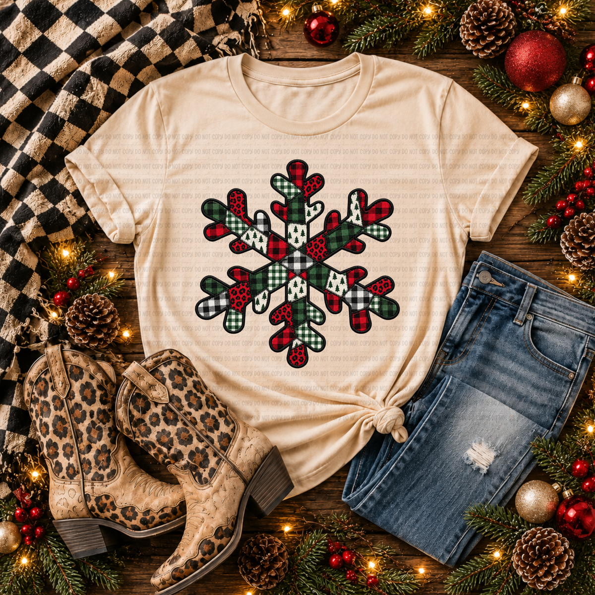 Patchwork Patterned Snowflake - PNG