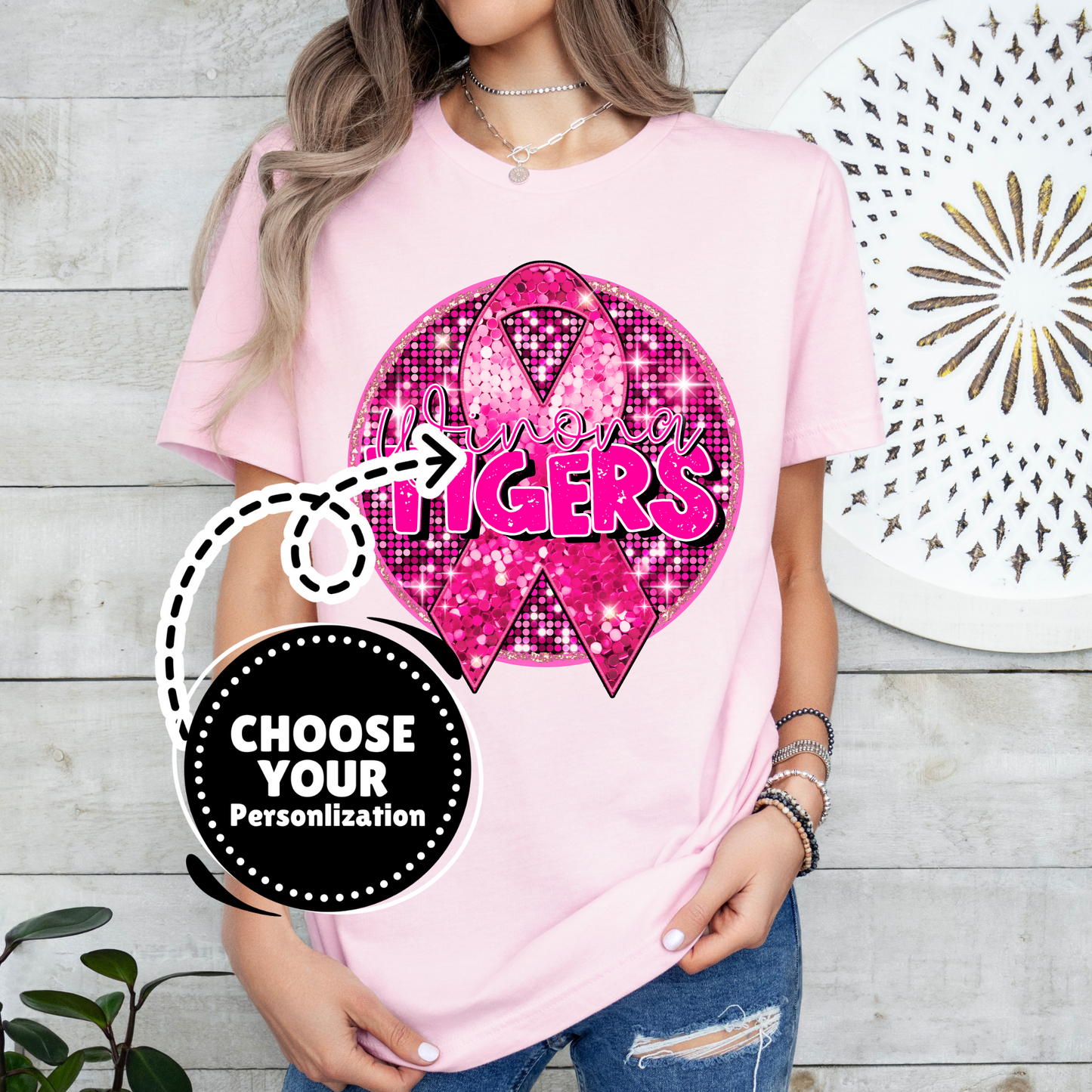 Pink Out Glitter Circle with SCHOOL/TOWN NAME - CUSTOMIZE YOURS! -