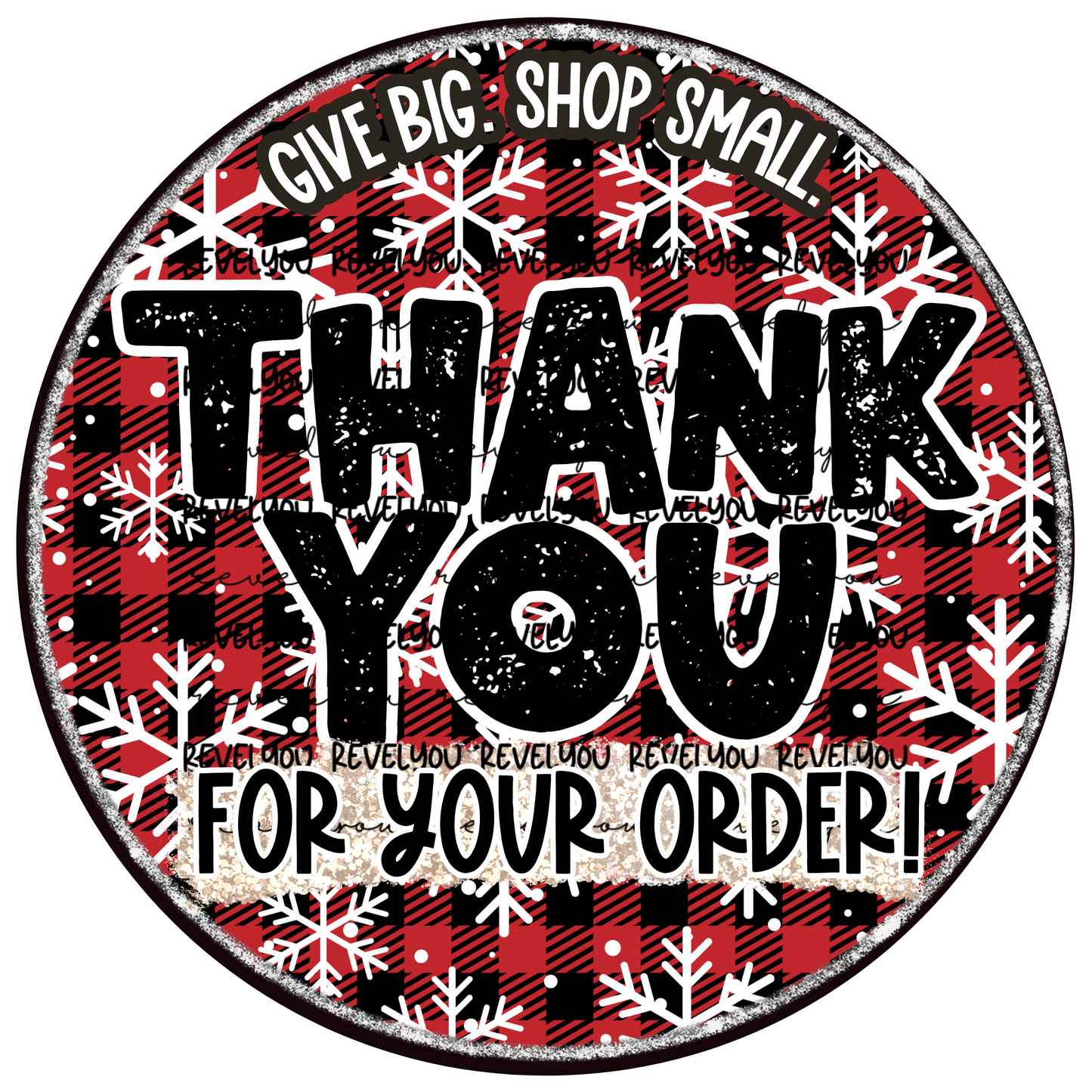 Give Big Shop Small Red Plaid Thank You Sticker Digital