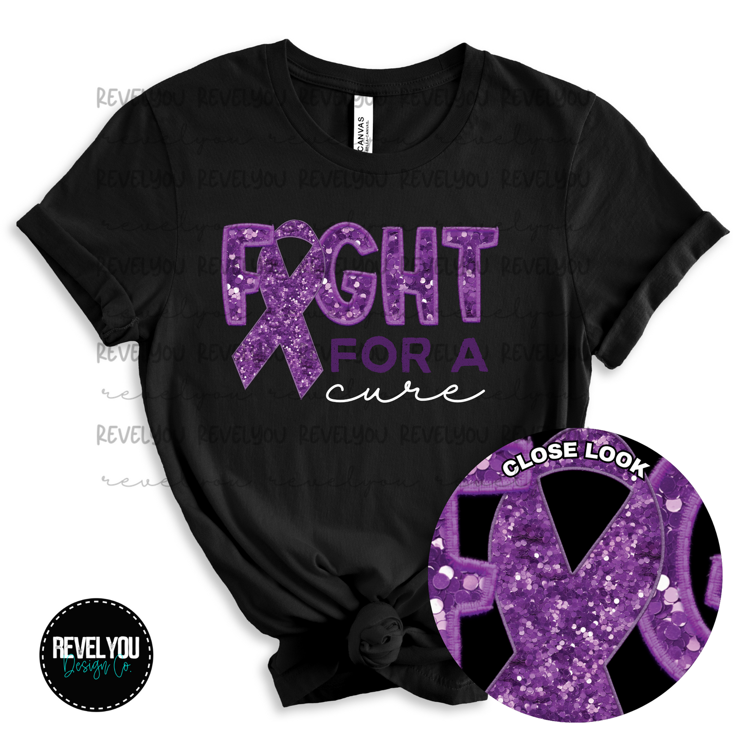 Purple Fight For A Cure Faux Embroidery Sequin Look - PNG