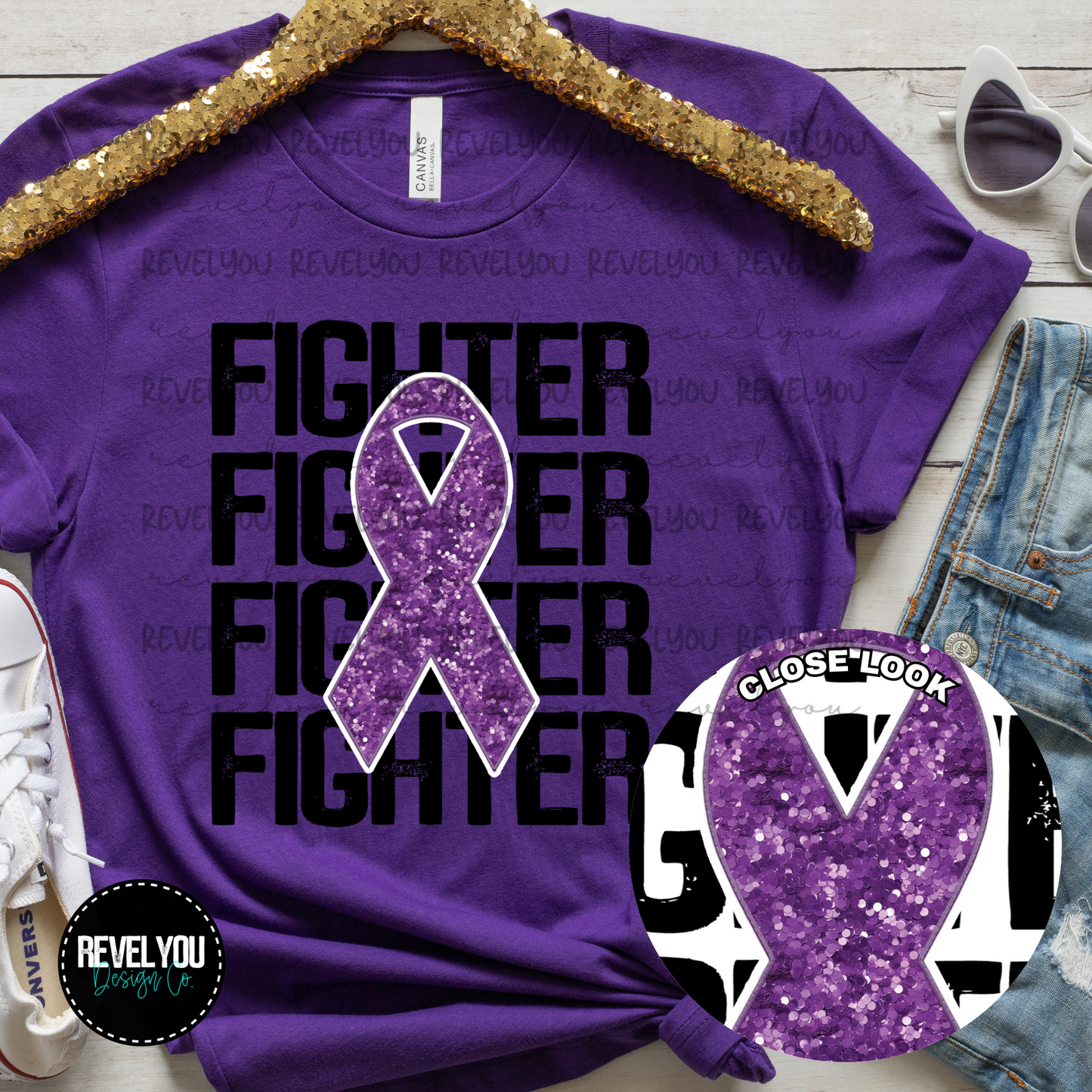 Purple Fighter Stack Flag Faux Embroidery Sequin Look - PNG