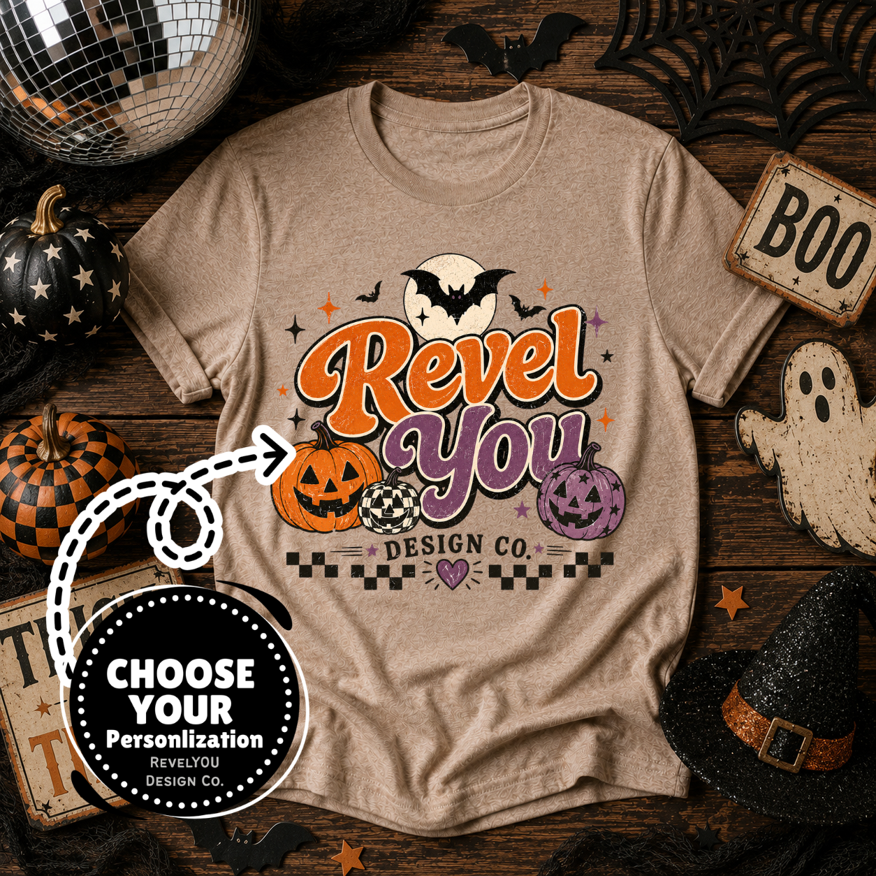 Retro Pumpkin Bats Branded Logo - PNG