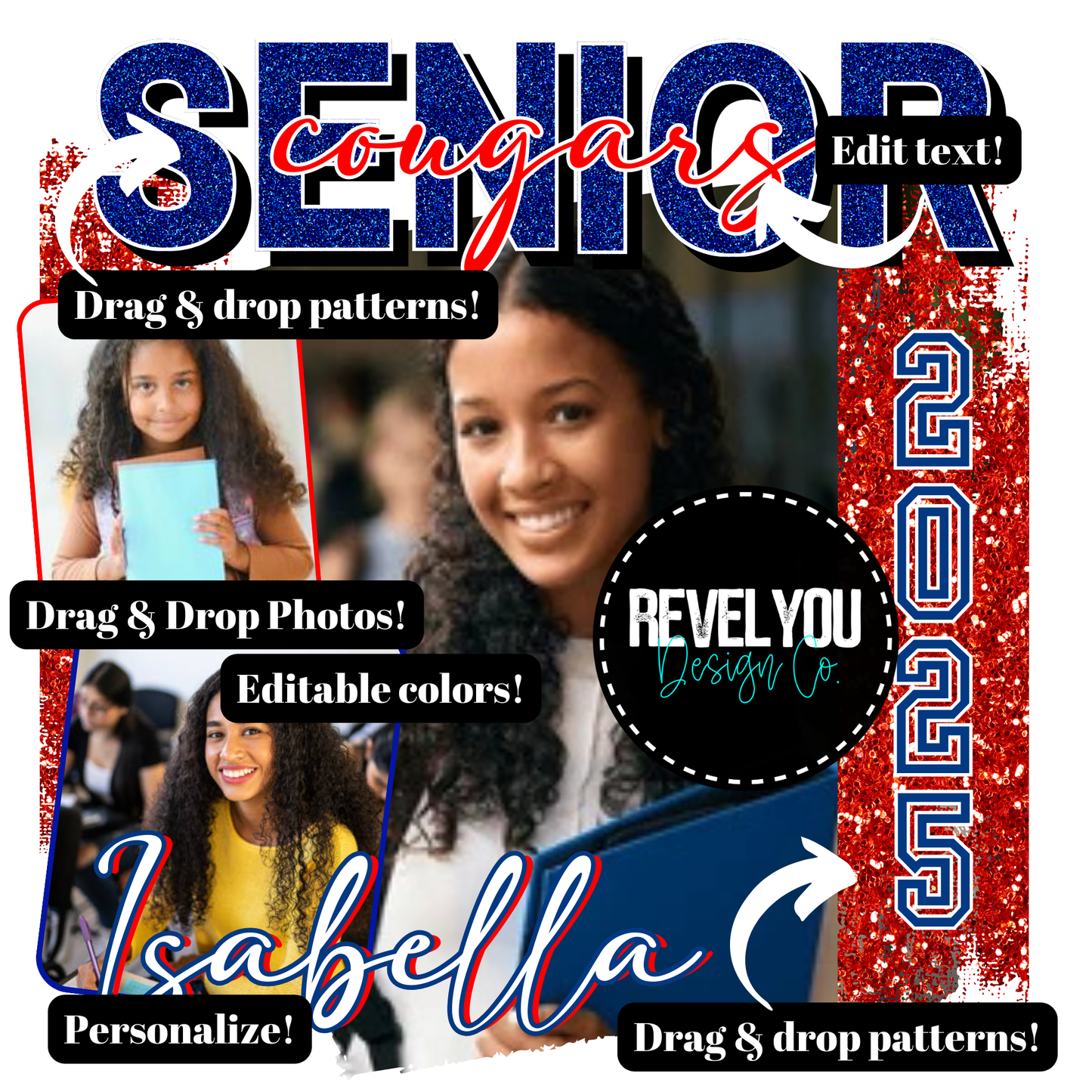 Senior Glitter Editable Template - REQUIRES CANVA