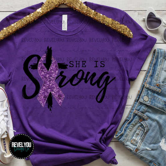 She Is Strong Purple Faux Embroidery Sequin Look - PNG