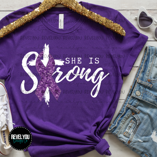 She Is Strong Purple White Faux Embroidery Sequin Look - PNG