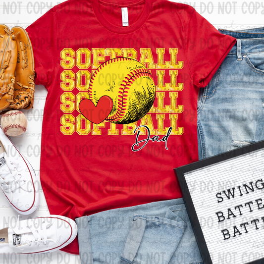 Softball Faux Glitter Stack Dad Heart - PNG